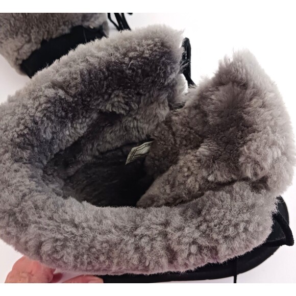 UGG Montclair 1892 Blk Leather Tall Lace Up Boot Gray Shearling Lined US 7 - Picture 5 of 8